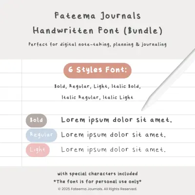 Fateema Journals Cute Handwritten Font - Digital planner preview
