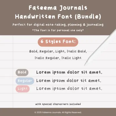 Fateema Journals Handwritten Font - Digital planner preview