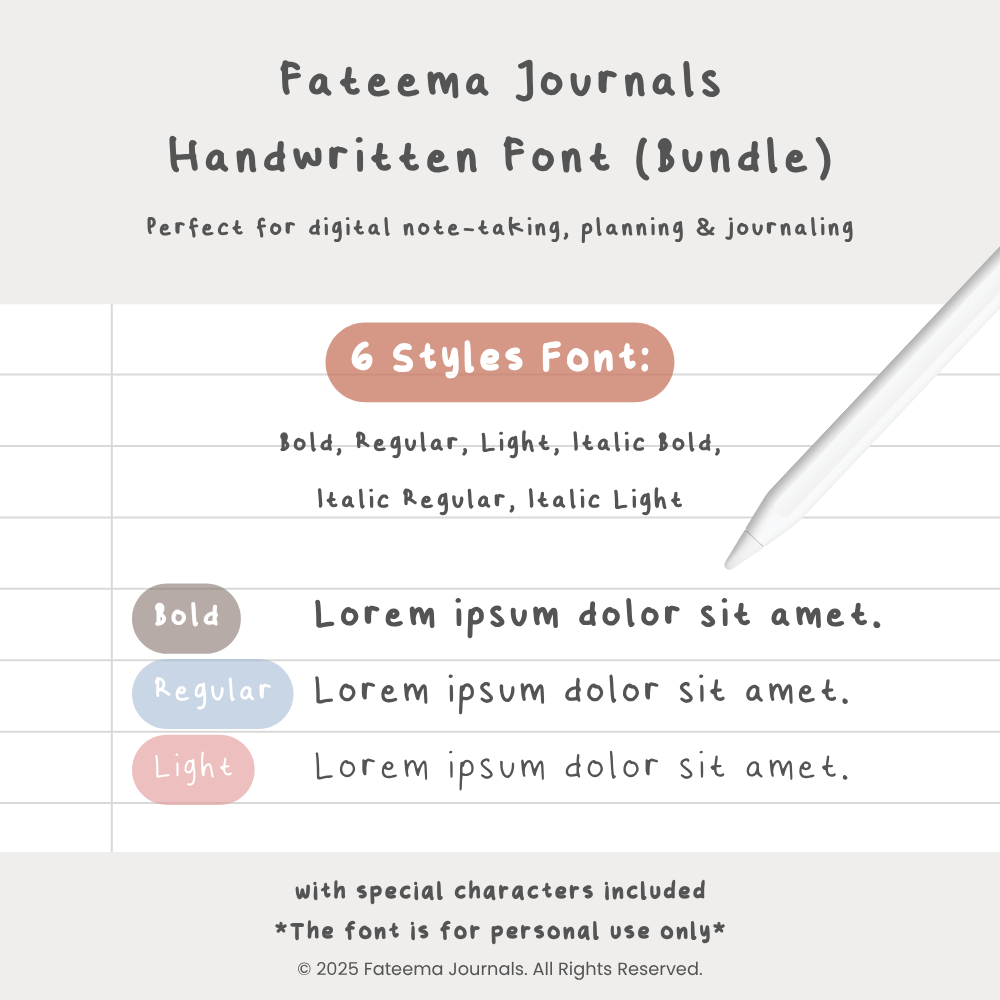 Fateema Journals Cute Handwritten Font - Digital planner preview