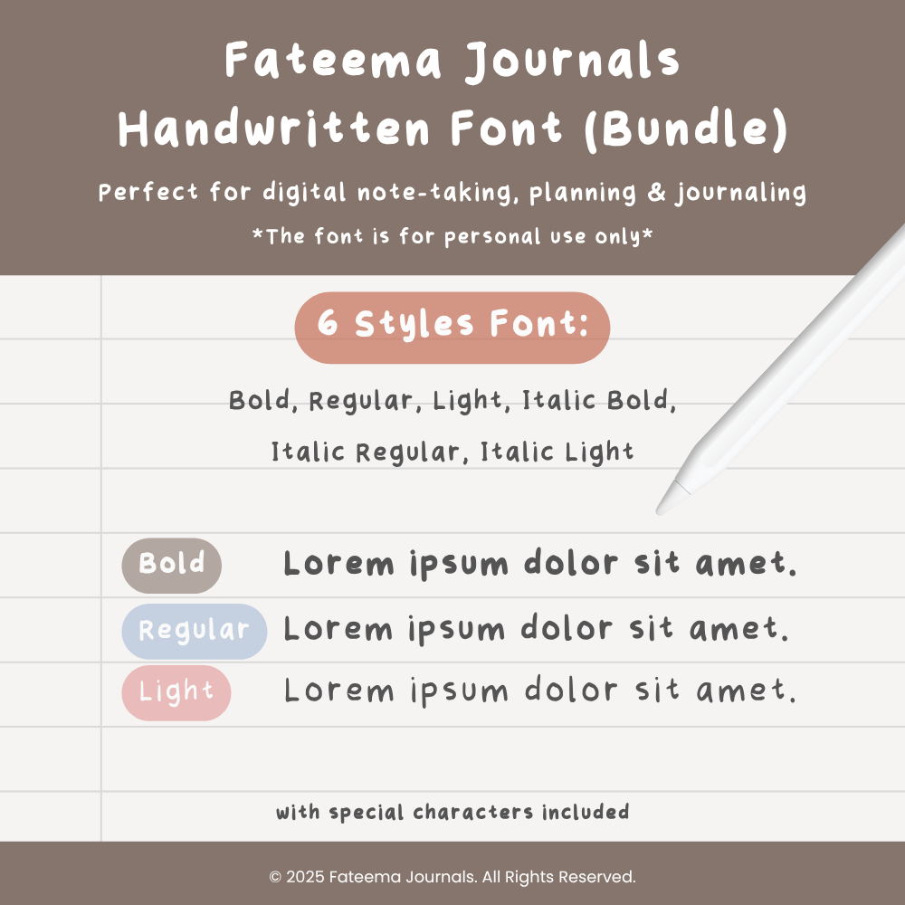 Fateema Journals Handwritten Font - Digital planner preview