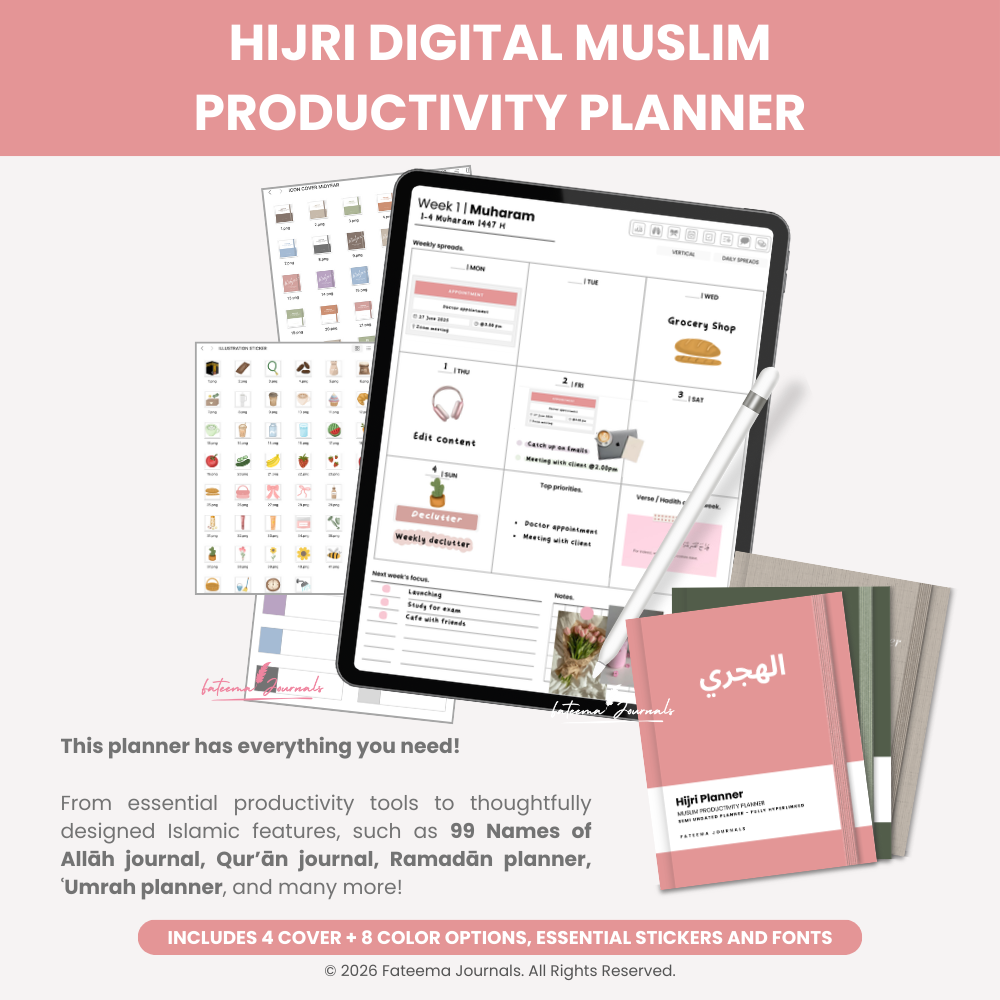 Semi Undated Hijri Digital Muslim Planner - Digital planner preview